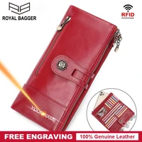 royal bagger ladies long wallet rfid blocking real genuine cow leather phone purse women clutch pocket retro wallets purses