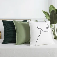nordic light luxury solid color pu leather cushion cover green white simple line embroidery square pillowcase home decor