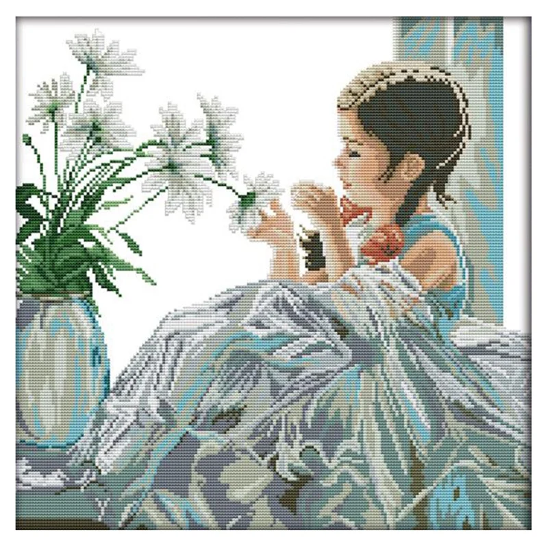 

Наборы для вышивки крестиком, штампованная вышивка, Стартовые наборы для начинающих, сделай сам, 11CT, 3 нити, девочка с цветами