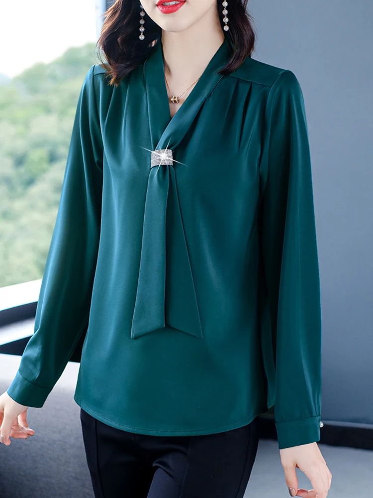 Блузка женская шифоновая с длинным рукавом и V-образным вырезом D412 | Женская