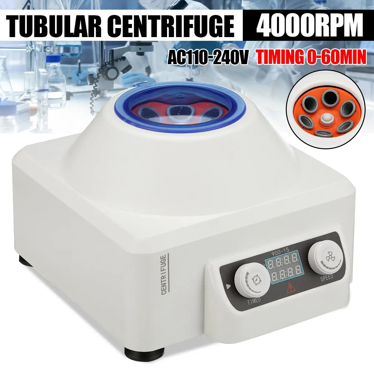 

Lab Centrifuge Lower-Speed Desktop Timing Laboratory Centrifugal Machine Speed Control PRP Serum Isolate EU Plug 60W 4000rpm