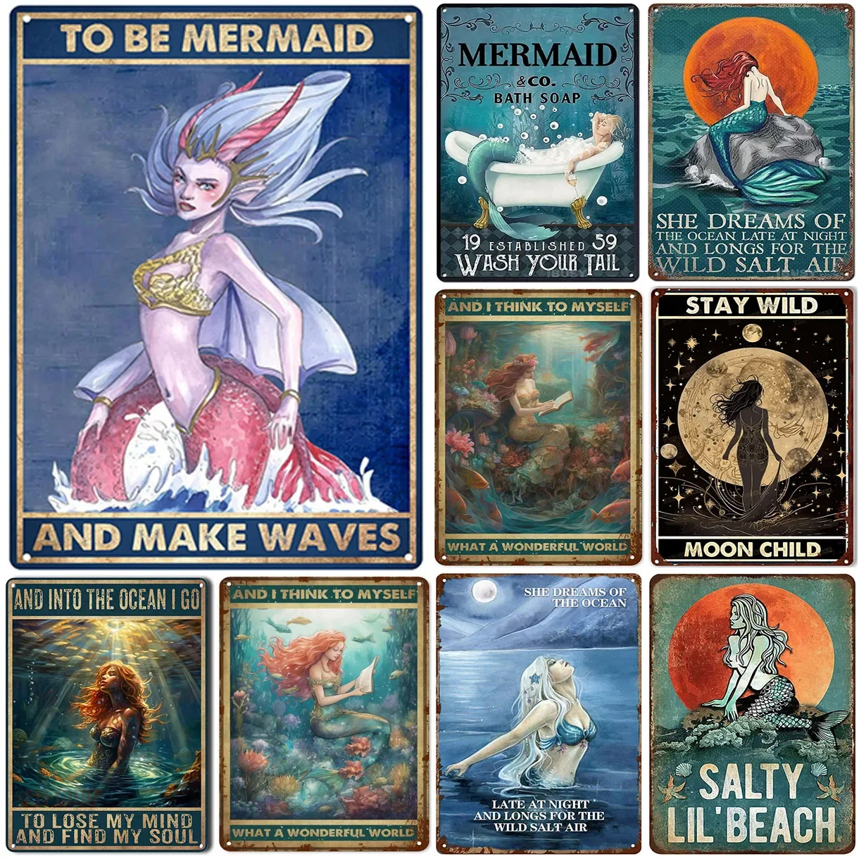 Винтажные металлические знаки Pinap Rusalka для макияжа с волной настенные постеры