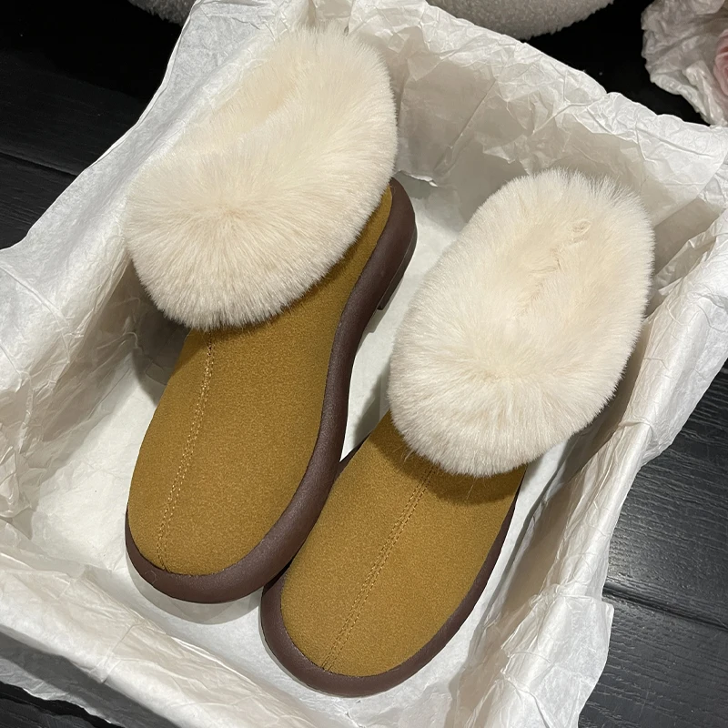 

Женские меховые Плюшевые Теплые ботильоны для снежной погоды, зима 2022, новые модные замшевые ботинки челси на плоской подошве, повседневная...