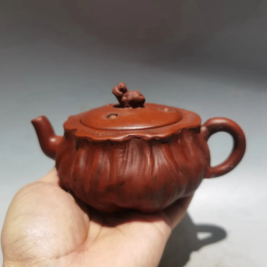 

Chinese Yixing Purple Clay Teapots Red Mud Handmade Frog Lotus Seed Pot Tea Set Hui Yi Gong 380ml