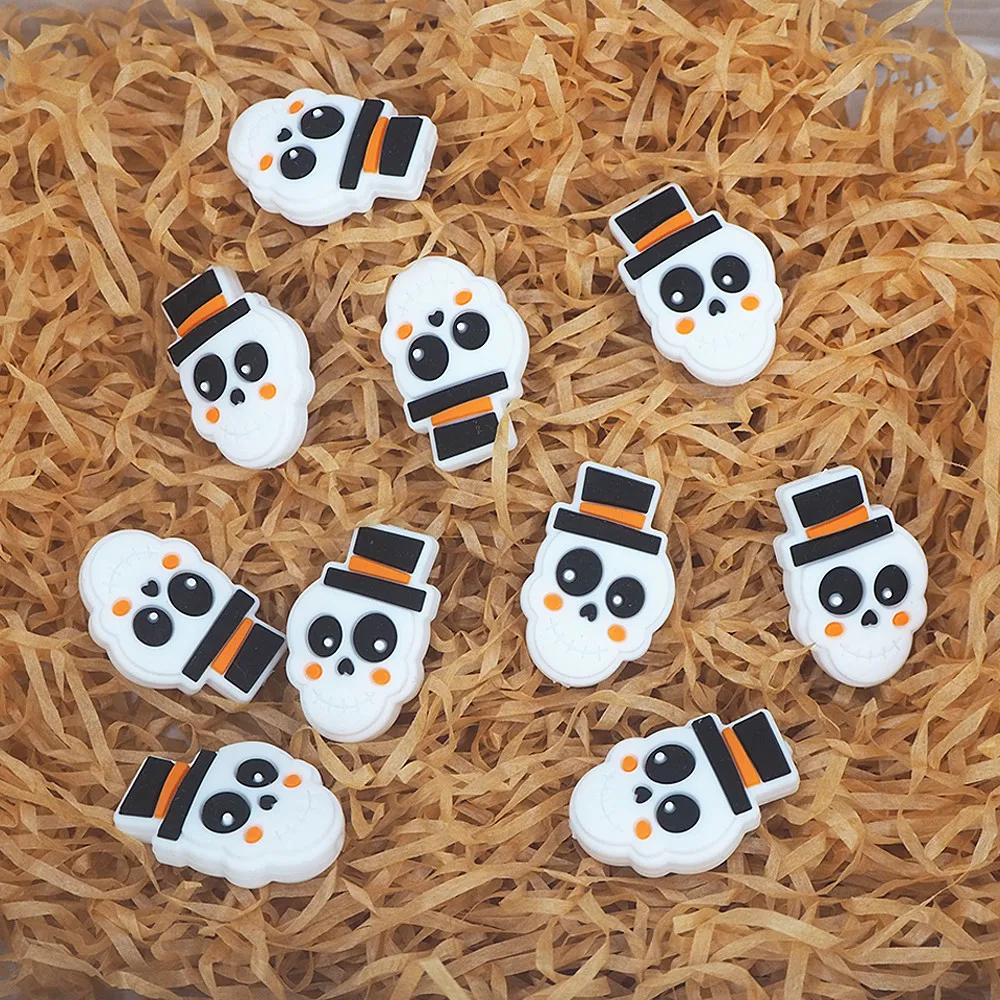 

Chenkai 10PCS Halloween Skull Beads Silicone DIY Focus Beads BPA Free Infant Chewable Dummy Necklace Pacifier Toy Accessories