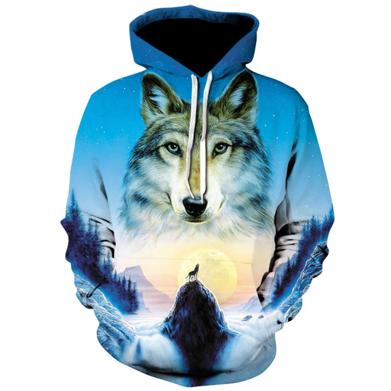 

Wolf head lands new men's fierce animal hoodie men's hip hop hoodie American street tide brand large size hoodie men's fashion