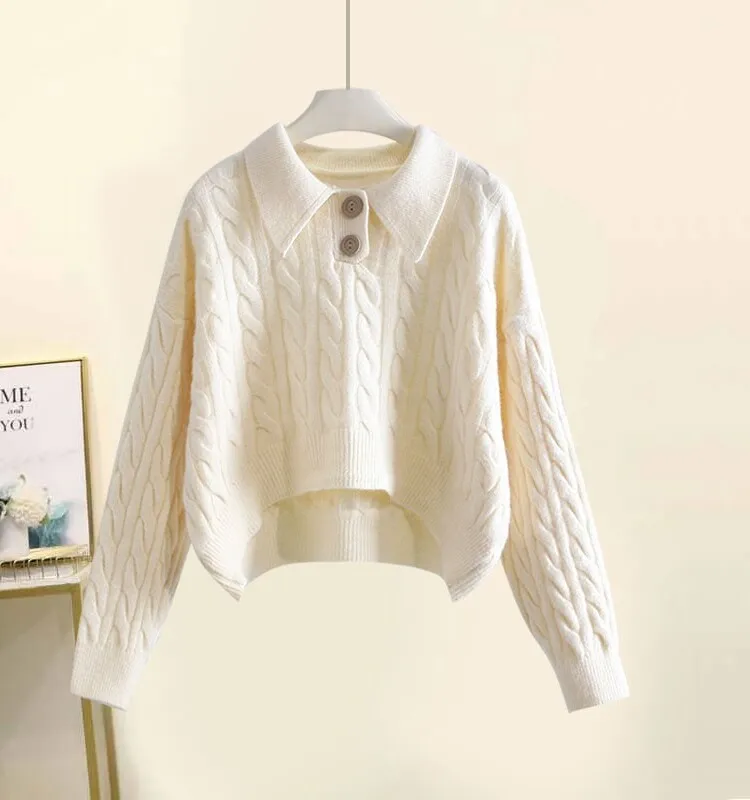 Plus Size Plus size women clothing Autumn and Winter New Sle Fat Sister High-Grade Twist Lapel Knit All-Matching Skirt Two-pi...