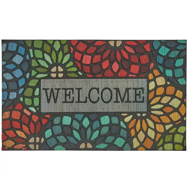 

Mat Welcome Stained Glass Floret Mat Scatter, 1'6"x2'6", Grey & Red