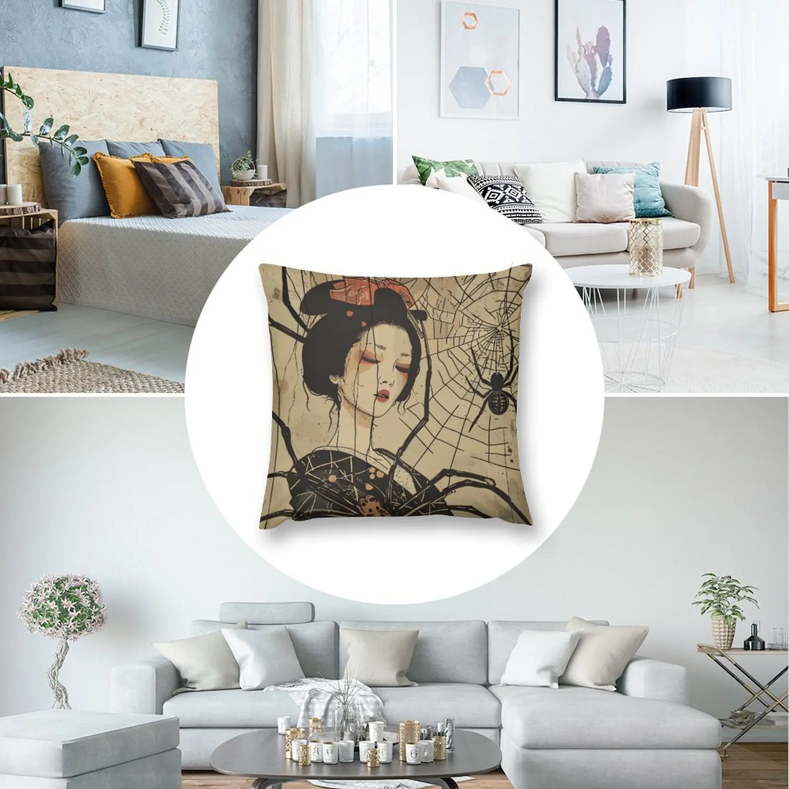 Японская Подушка Jorogumo Art 02 эластичная наволочка для дивана рождественские