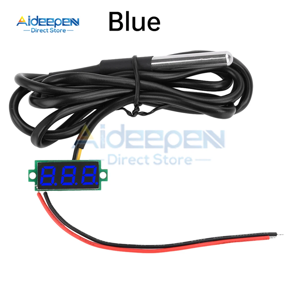 

Цифровой термометр, 0,28 дюйма, 4-28 В постоянного тока, 55-50 ~ 125 ℃, датчик температуры с водонепроницаемым датчиком 1 м DS18B20, металлический зонд