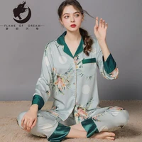 flame of dream pajamas womens summer suit sexy silk long sleeve home clothes spring and autumn ice silk pajamas sets 22715