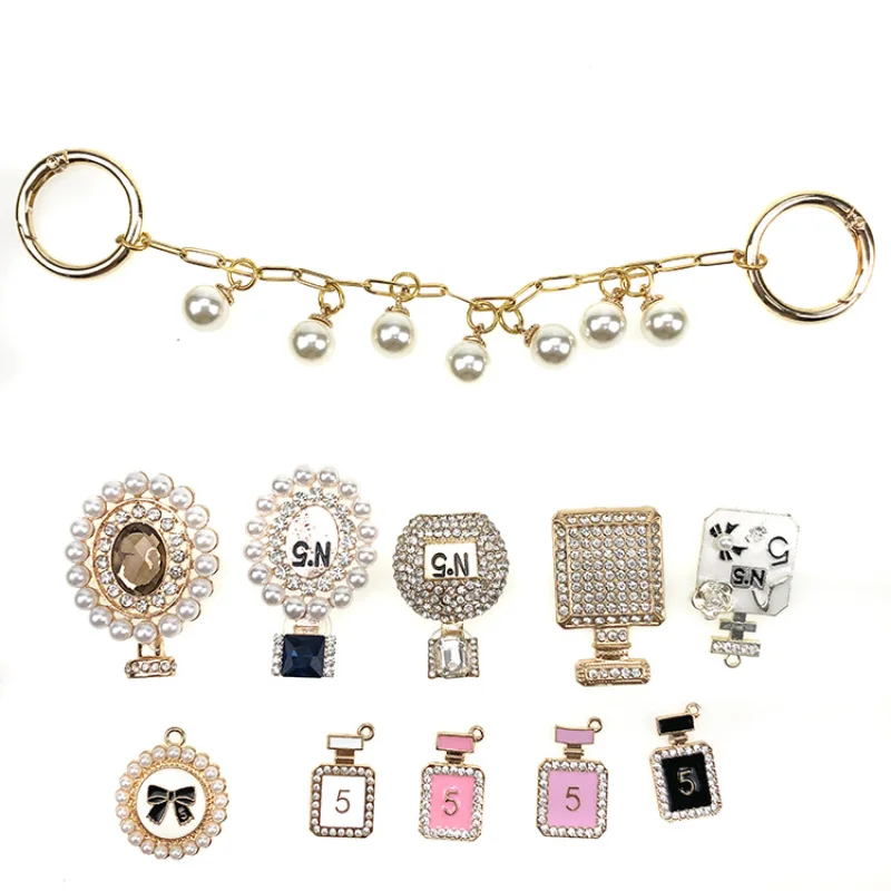 16 PCS/lot Shoe Charms Decoration Buckle Pins Perfume Bottle with alloy Pearl Bracelet JIBZ DIY Combiation for croc Friend Gift