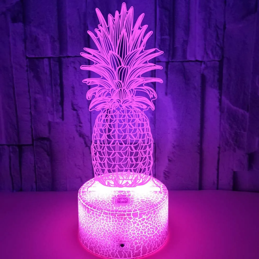 Ночник Nighdn в виде ананаса для детей 3D иллюзионная лампа 7 цветов светодиодный