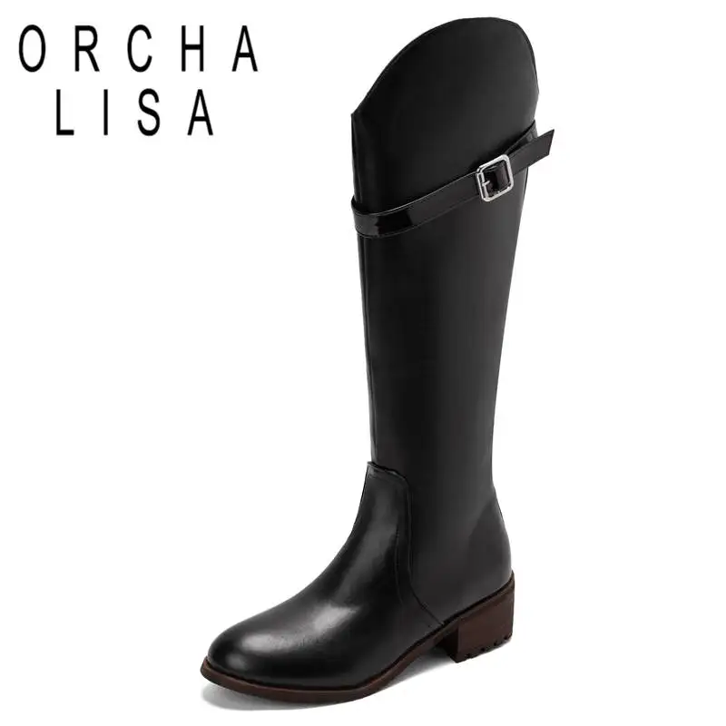 

ORCHA LISA Design Shoe Woman Knee-high Boots 39cm Big Opening 40cm Mid Heel 4.5cm Zipper Buckles Western Booty Size 46 47 48