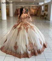 luxury quinceanera dresses detachable sleeves gold appliques sweetheart formal birthday party princess gowns vestidos de 15 a%c3%b1os