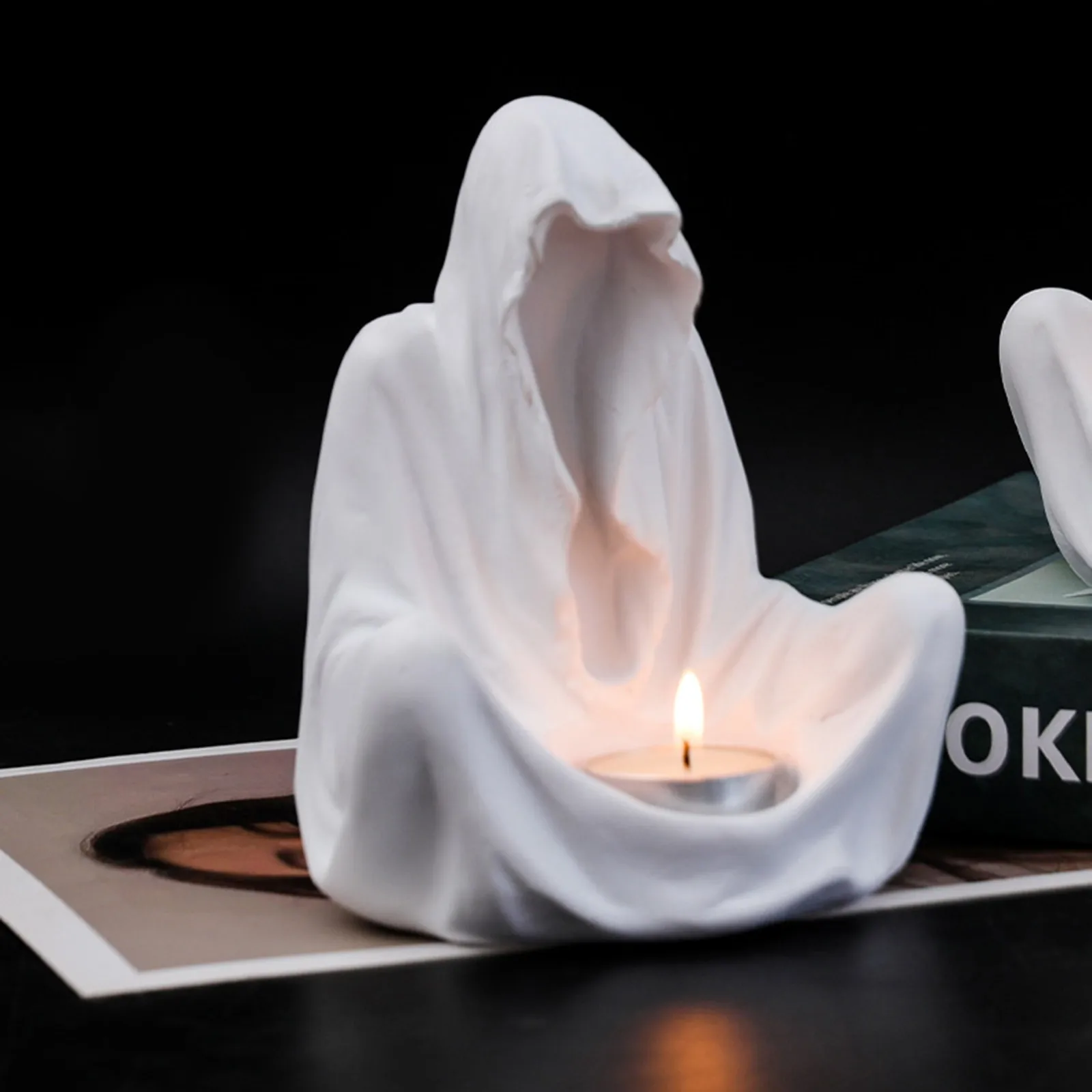 Ghost Candle Holder Sculpture Statue Resin Candlestick Ornament Short Candle Sticks