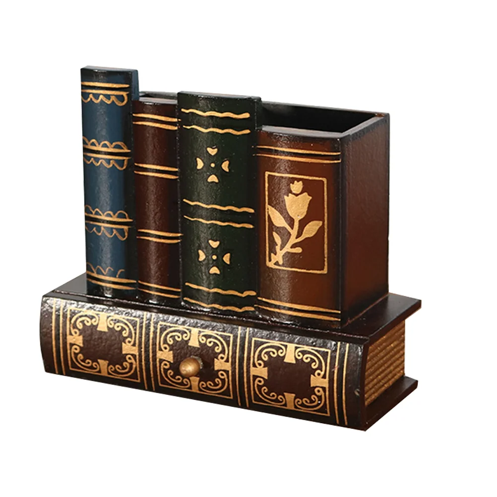 

Pen Holder Study Fake Book Brush Pot Multi-purpose Container Storage Rack Wooden Office Home Student Tabletop