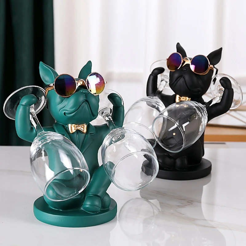 

Bulldog Animal Figurines Wine Cup Holder Table Ornaments Dog Model Statue Home Decoration Accessories Living Room