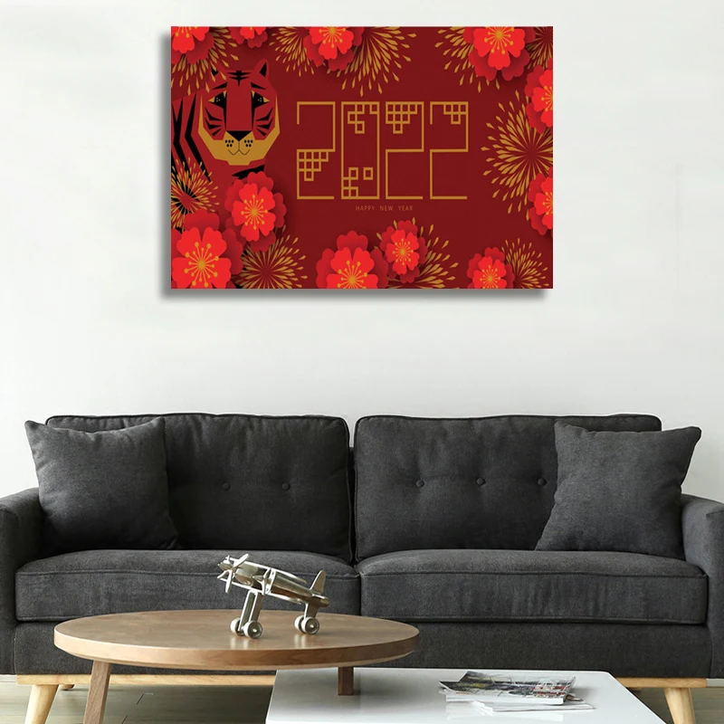 

2022 Year of The Tiger Plum Bossom Theme Backdrop for Chinese Traditional Festival Photography Background Poster Custom Booth