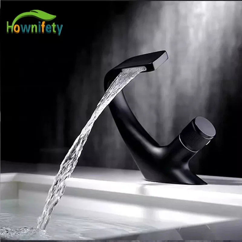 

Black/white Matching Basin Faucet Solid Brass Waterfall Bathroom Sink Faucet Big Round Spout Mixer Tap Torneira Banheiro