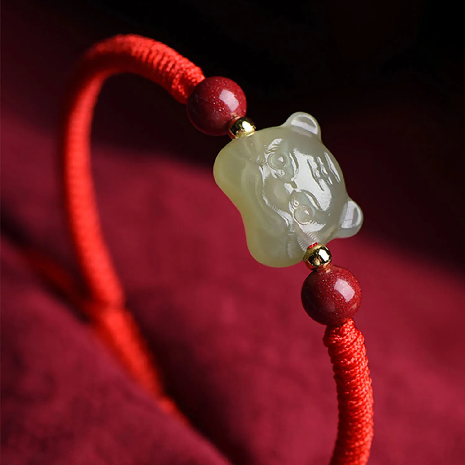 

Lucky Women Nephrite Bracelet Hand Knitted Rope Tiger Head Model Couple Gem Bracelet