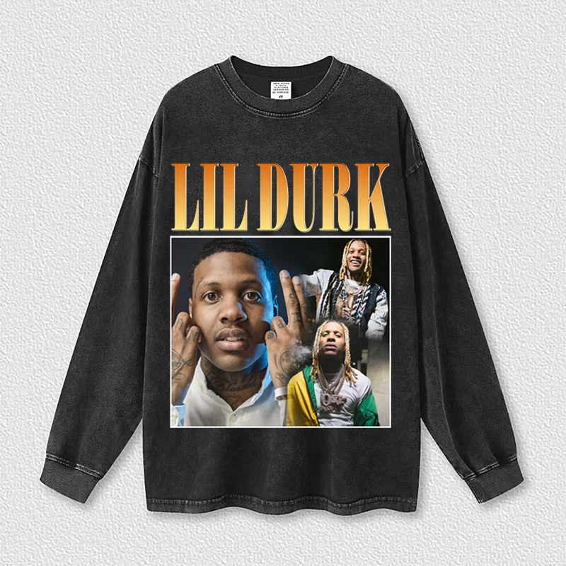 

Autumn New Lil Durk Print Rock Singer Men's Oversized Clothing Women Cotton Long Sleeve T-Shirts Hip Hop Harajuku Style Tops