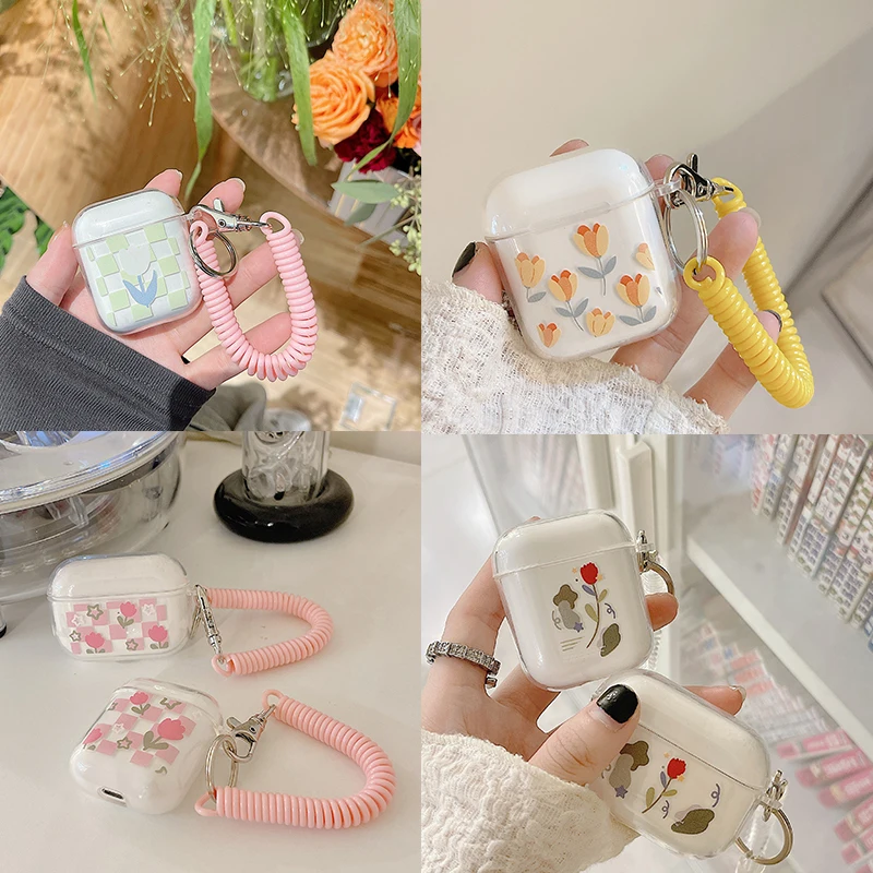 

Cute Flower Wristband Chain Decoration Case for Apple Airpods 1 2 3rd Case with Lanyard Earphone Accessories TPU Cover Box