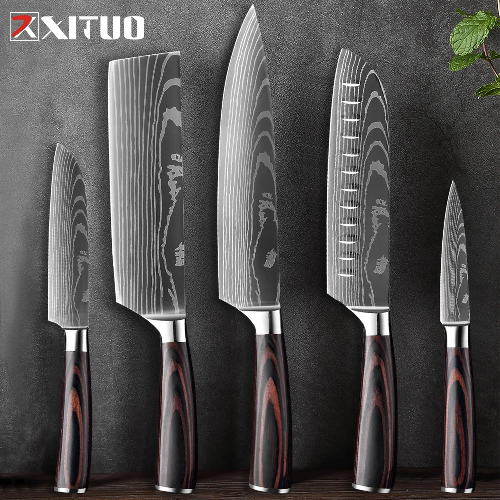 

XITUO Kitchen Knife Set Professional Chef Knives Damascus Pattern Stainless Steel Fish Meat Slicing Knife Japanese santoku knife