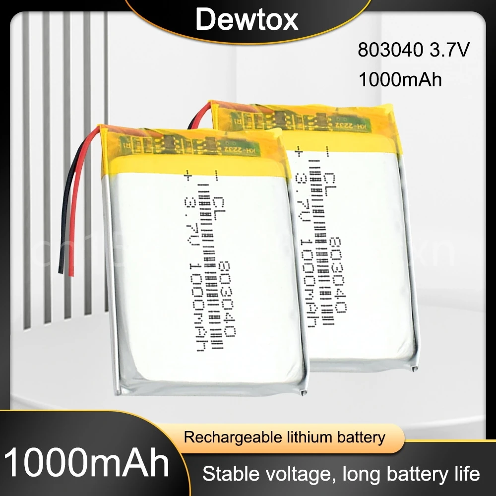 803040 3.7V 1000mAh Lipo Battery Replacement Lithium Li-Po Polymer Rechargeable Battery for Bluetooth Speaker PDA