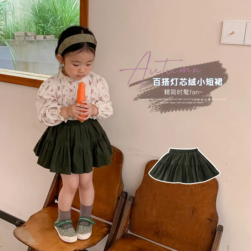 

Free Shipping 2022 New Fashion Style Corduroy Spring and Autumn Girl Baby Fluffy Short Pleated Kids Skirts for 1-3 Yrs Girls