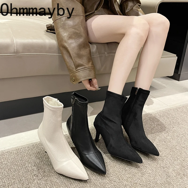 

Pointed Toe Women's Ankle Boots Fashion Soft Leather Short Botas Ladies Elegant Thin High Heel Shoes Autumn Women's Footwear