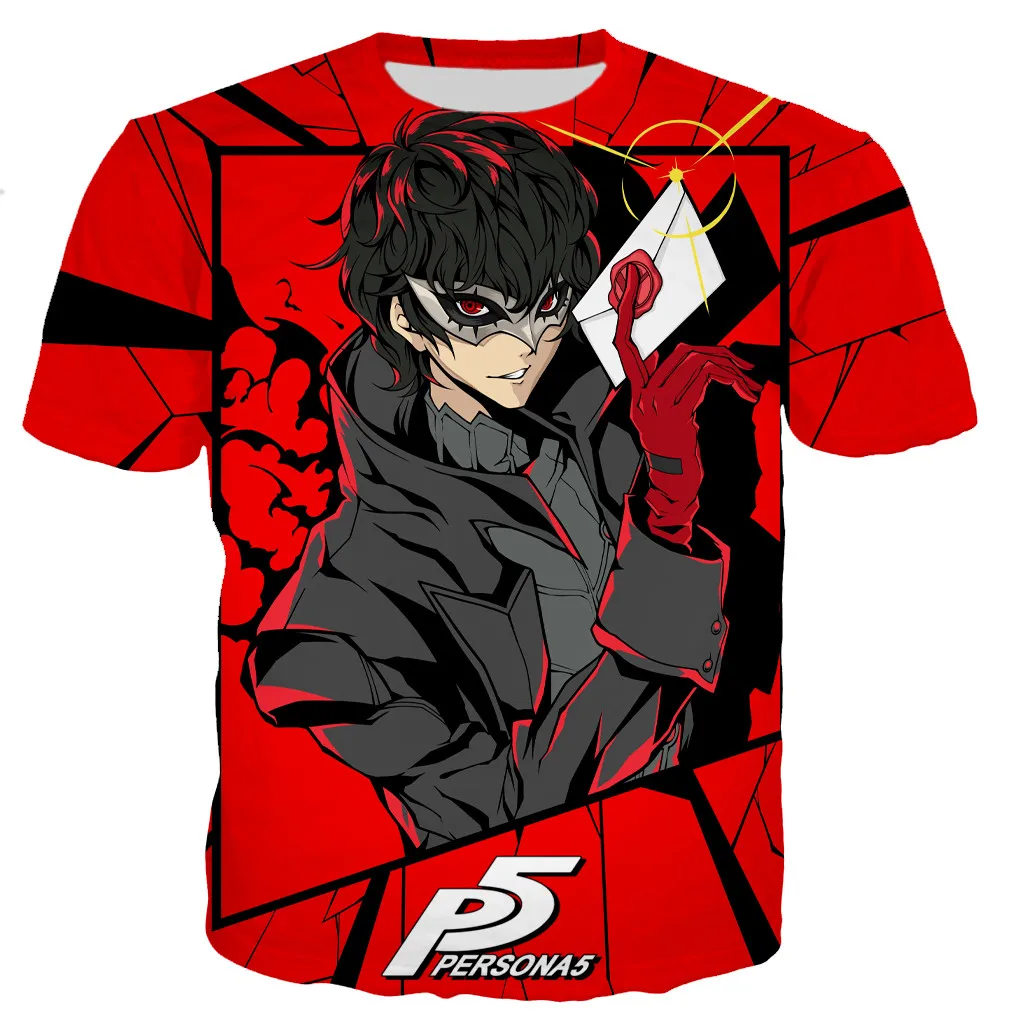 Летняя модная дышащая универсальная парная футболка унисекс Persona 5 с круглым