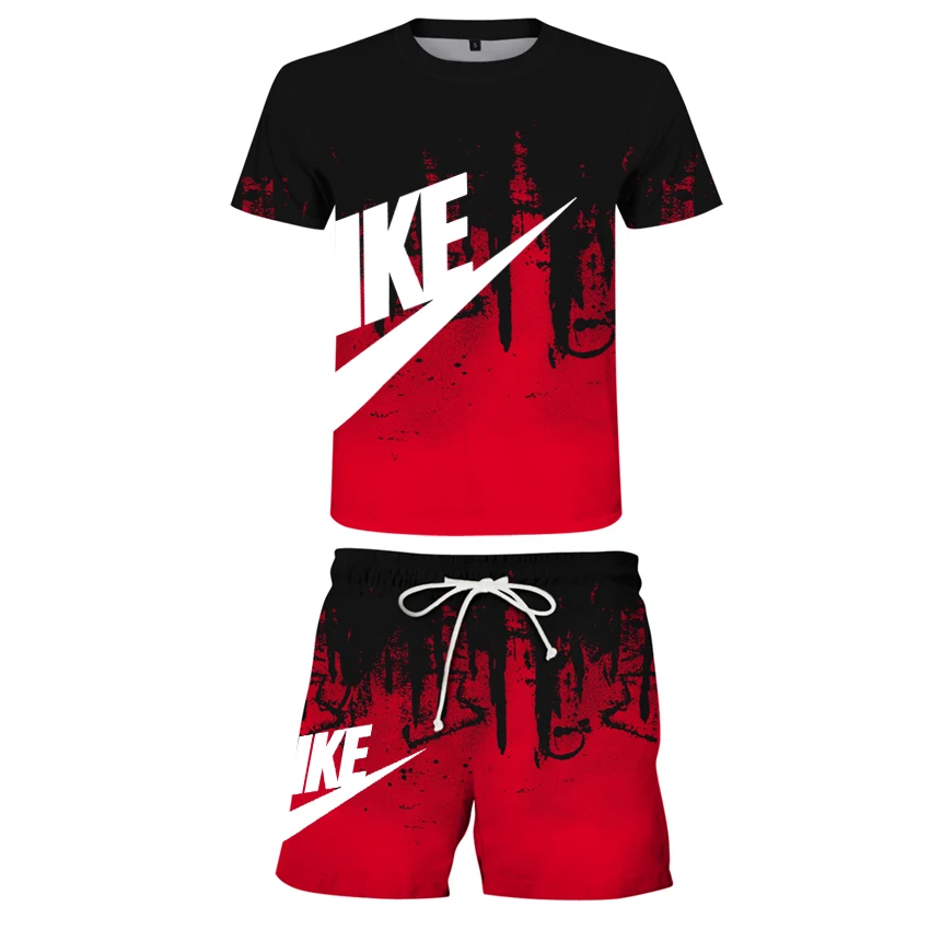 

Summer men's fitness fashion men's casual sportswear suit oversized sports suit short-sleeved T-shirt + shorts 2-piece set