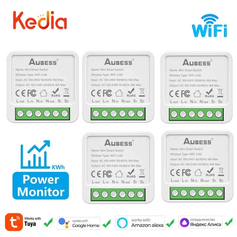 Tuya Wifi Smart Switch 16A Power Metering Relay Two Way Control Smart Home Support Alexa Google Home Yandex Alice Smart Life APP