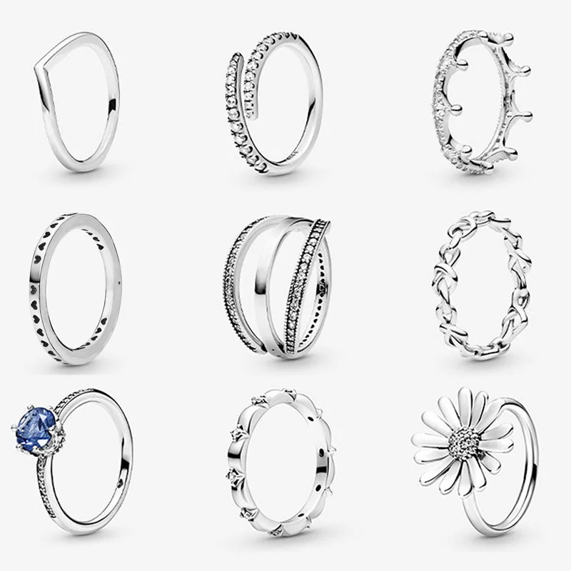 

925 Sterling Silver Jewelry Cubic Zirconia Knotted Hearts Polished Wishbone Clear Sparkling Crown Rings For Women Anniversary