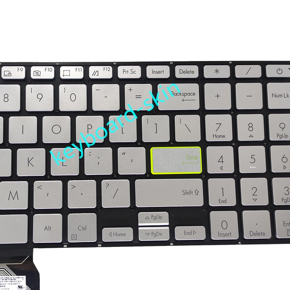 Фото Новая серебряная клавиатура с американской подсветкой для ASUS VivoBook X513 X513E K513 K513E M513 M513 M513I E510 E510M L510 F513 S513 S513U S513E №4