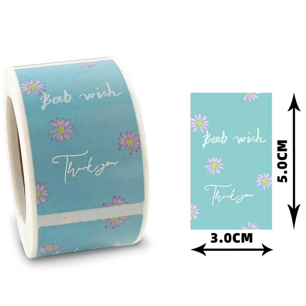 

50-200pcs Blue Flower Thank You Sticker, "Best wishes" Seal Labels for Business Handmade Goods Envelopes Cards Gift Wraps
