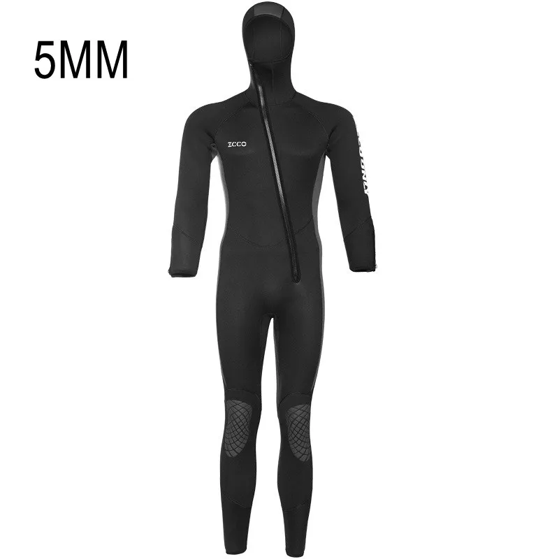 5MM Scuba Keep Warm Snorkeling Diving Suit Hooded Men Neoprene Underwater Hunting Surfing Front Zipper Spearfishing Swim WetSuit