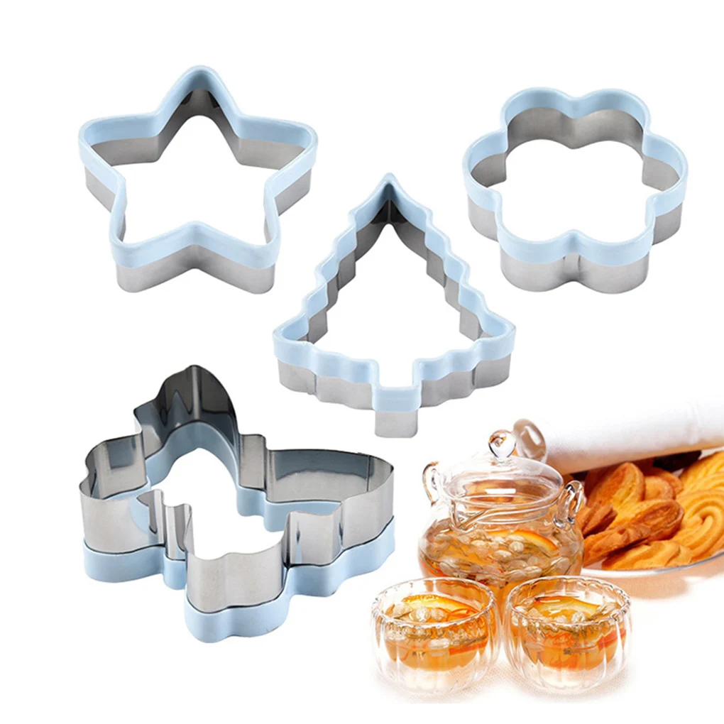 

4 Pcs/Set Cookies Molds DIY Stainless Steel Biscuits Moulds Christmas Tree Flower Star Biscuits Pastry Cake Baking Tools Set