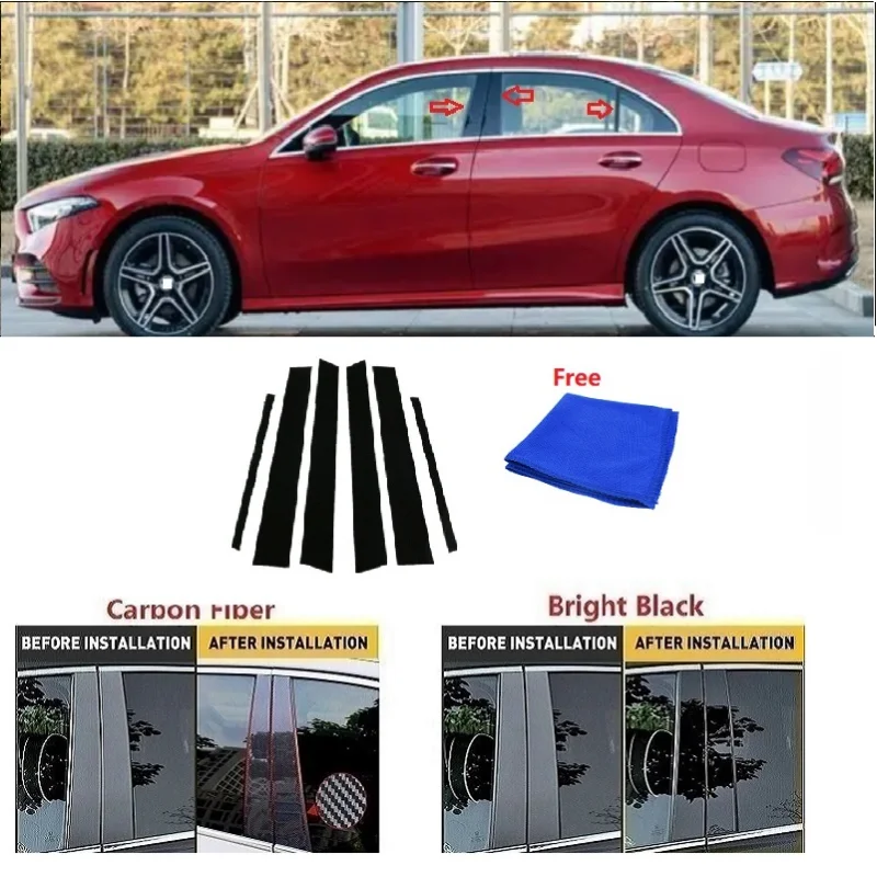 

Наклейка из углеродного волокна на автомобильное окно, дверь, колонна BC, столб, крышка, отделка для Mercedes Benz A Class Sedan 2019-2021, стикер для ПК с зеркальным эффектом