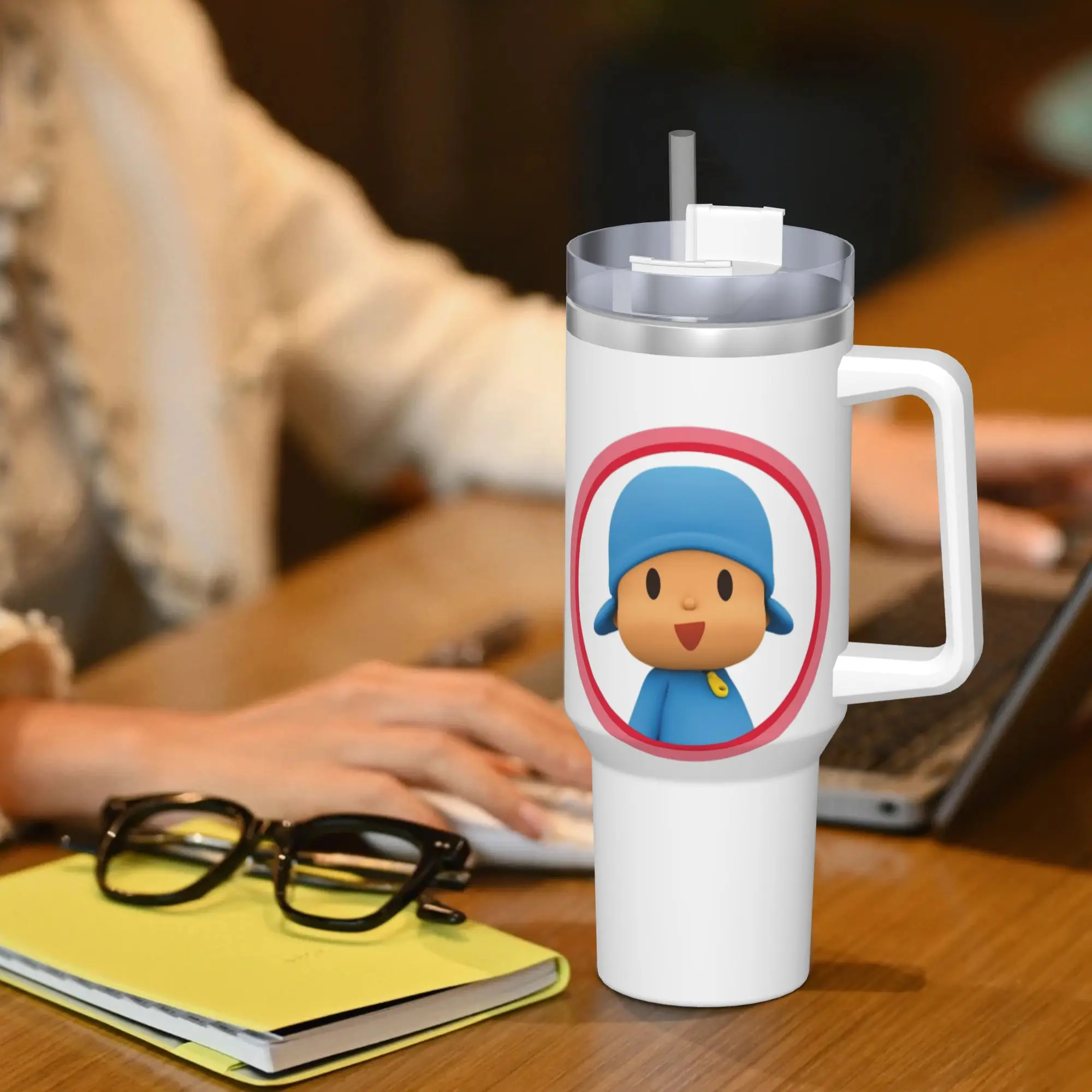 Фото Термокружка из нержавеющей стали P-Pocoyo Elly Pato с испанским аниме-дизайном, для кофе, изолированная, для холодных напитков, автомобильная кружка, пляжная бутылка для воды №5
