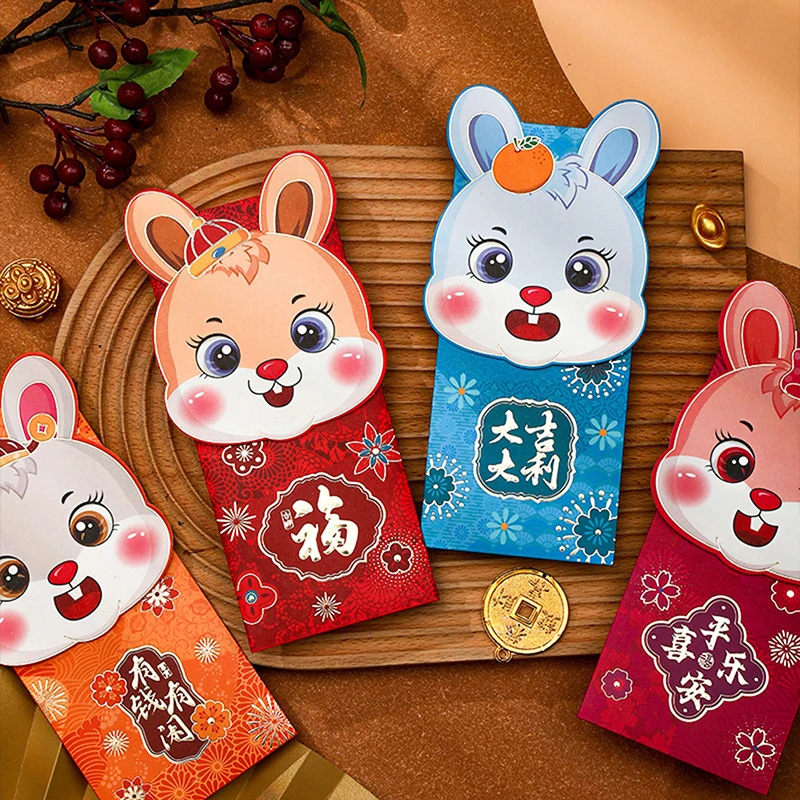 

4Pcs 2023 Chinese New Year Red Envelopes Rabbit Year Hongbao Spring Festival Red Pockets Best Wish Lucky Money Pockets Gift Bag
