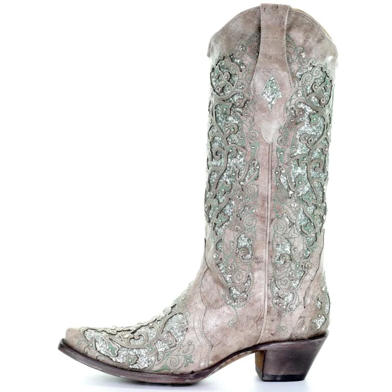 Женские сапоги до середины икры Модные Качественные весенние на грубом каблуке 4