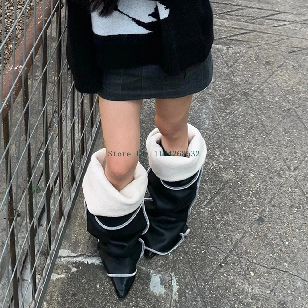 Плиссированные зимние ботинки разных цветов пикантные без шнуровки на шпильке с