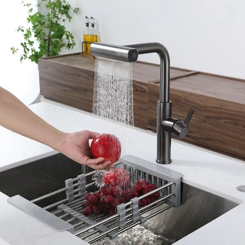 

Pull Out Stream Sprayer Hot Cold Single Hole Deck Mounted Water Sink Mixer Wash Tap For Kitchen 4 Modes Waterfall Kitchen Faucet
