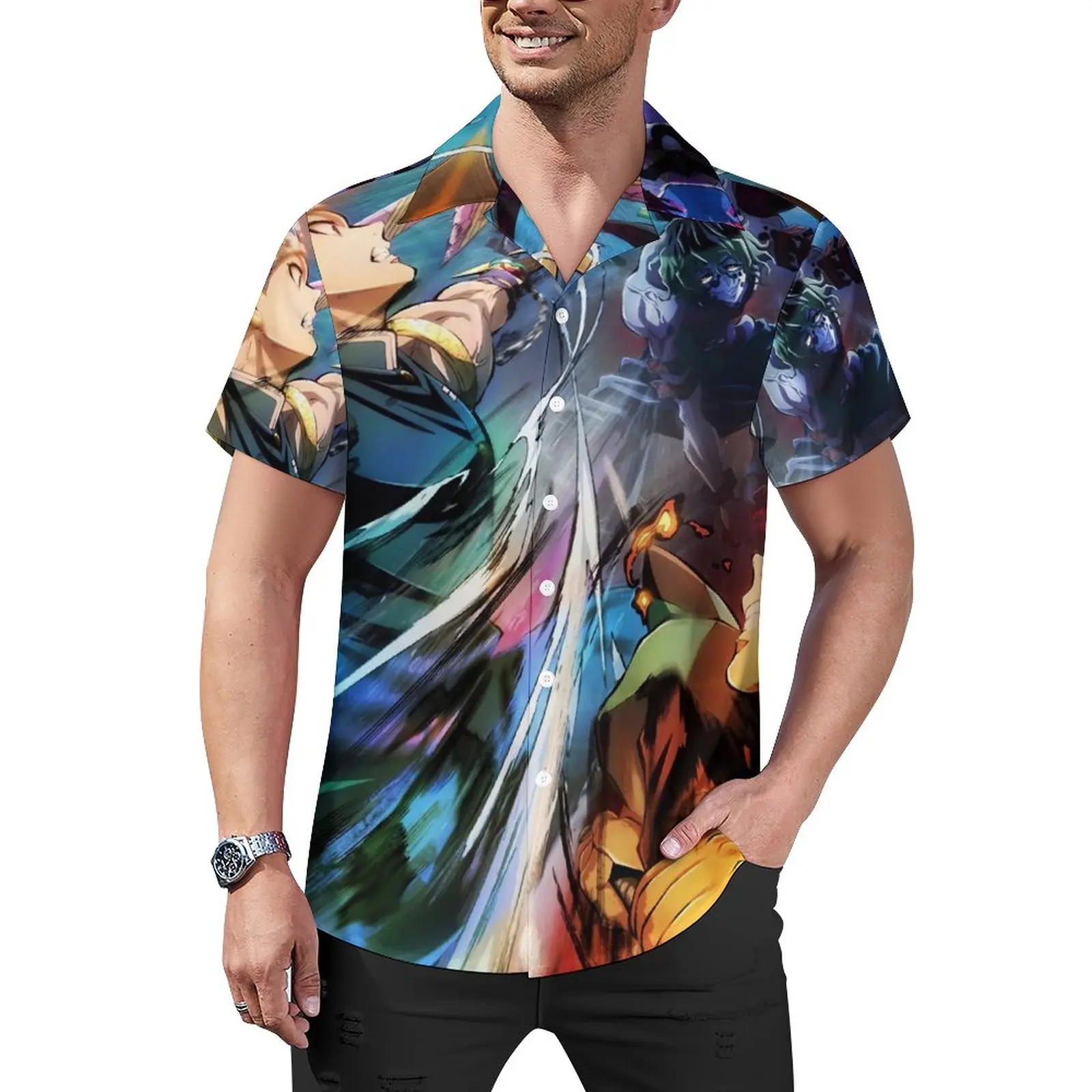 

Demon Slayer Casual Shirt Kimetsu No Yaiba Beach Loose Shirt Hawaiian Streetwear Blouses Short-Sleeved Pattern Oversized Top