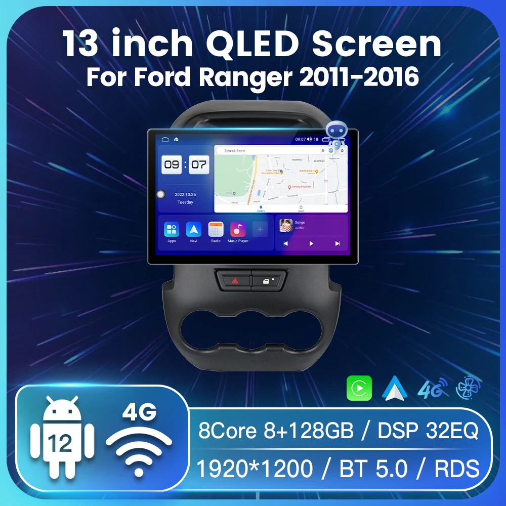 

Автомобильный стерео Мультимедийный Плеер QLED экран 13 дюймов для Ford Ranger Xlt 2011-2016, охлаждающий вентилятор, беспроводной, для Carplay, Android, авто