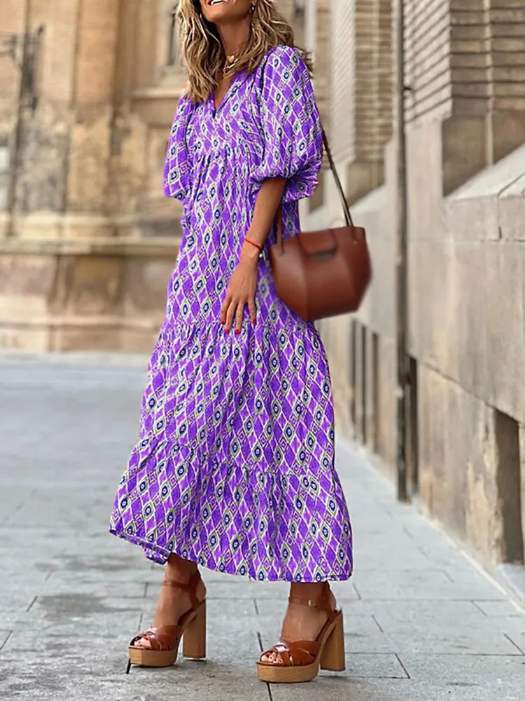 Платье женское длинное с V-образным вырезом элегантный повседневвечерние