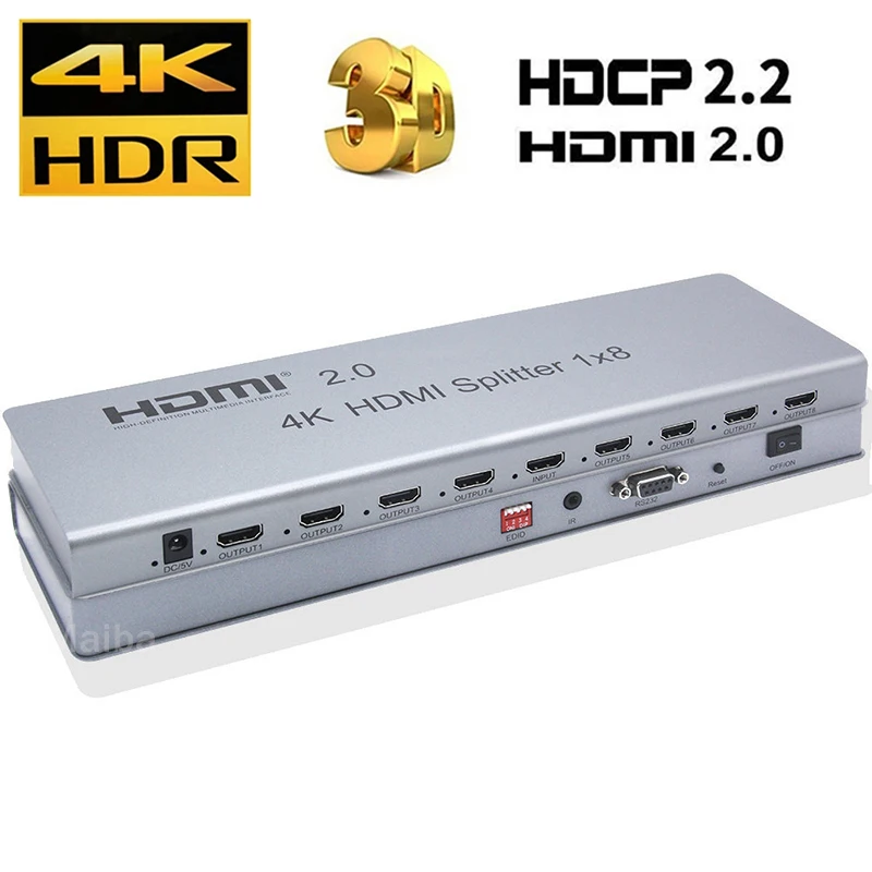 

4K 60Hz HDR HDMI 2.0 Splitter 1x2 1x4 1x8 CEC HDMI Distributer 1 in 4 out with EDID RS232 Control for PS5 PS4 Apple TV PC laptop