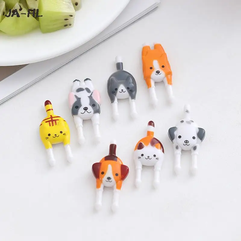 

Детская закуска, торт, десерт, еда, вилки для фруктов, обед, аксессуары бенто, праздничный декор, 7 шт., Симпатичные мини-вилки с мультяшными животными